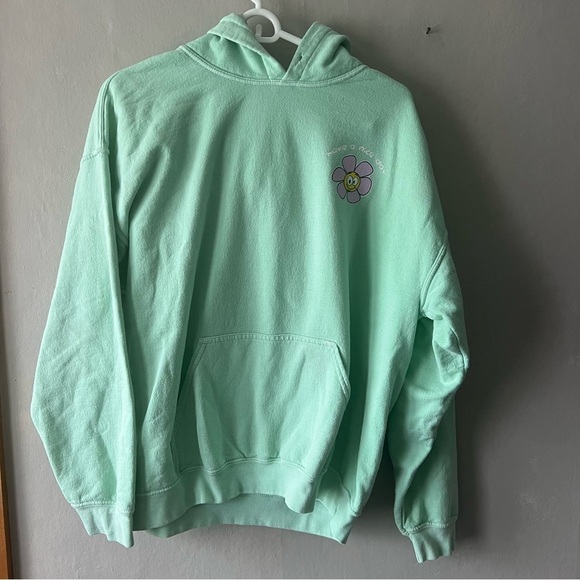Urban Outfitters Tops - Urban Outfitters Mint Green “Have a Nice Day” Daisy Graphic Hoodie Size S/M